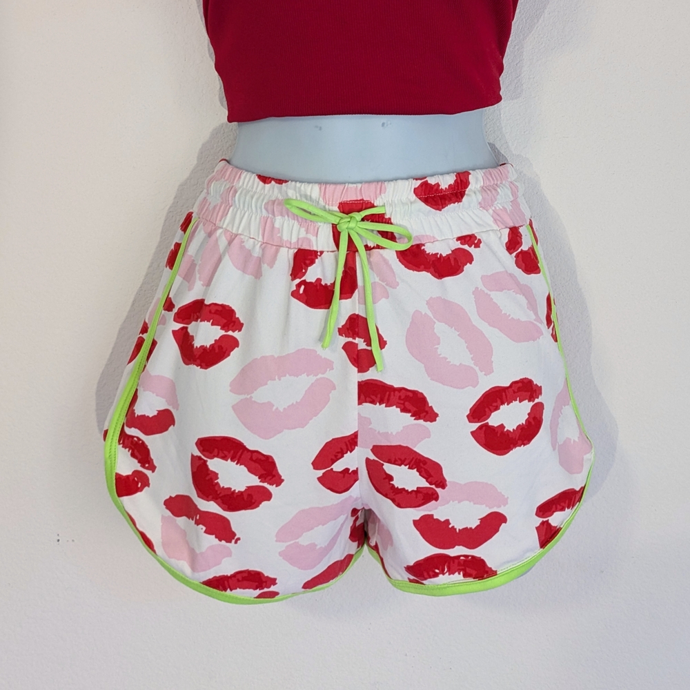 Papaya Athletic Shorts Red and Pink Lip Print